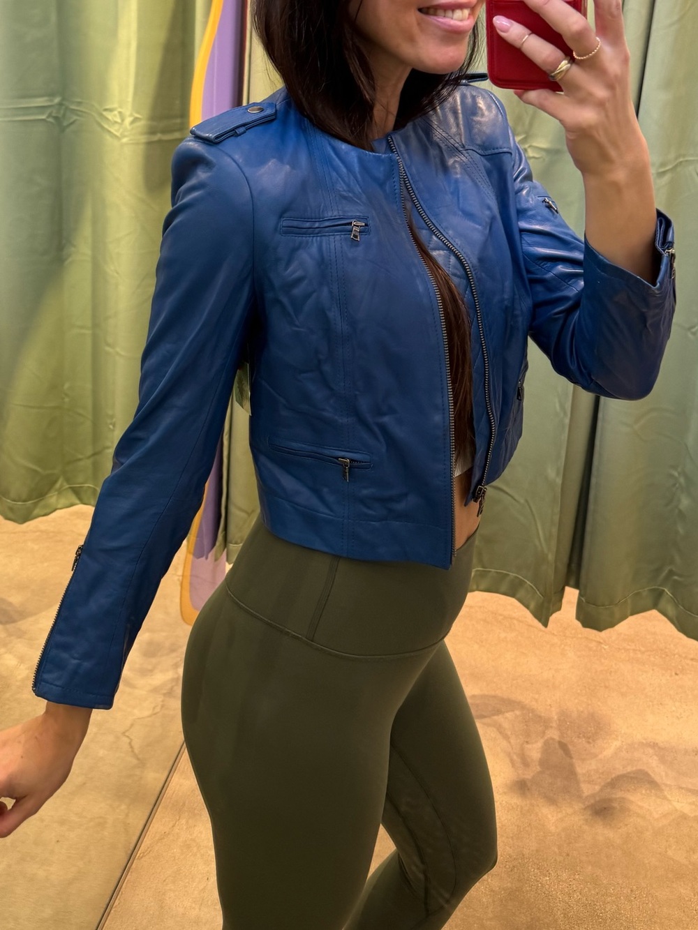 Alice + Olivia Electric Blue Cropped Leather Jacket